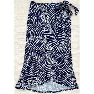 NEW Cynthia Rowley Faux Wrap Navy and White Fern Midi Skirt